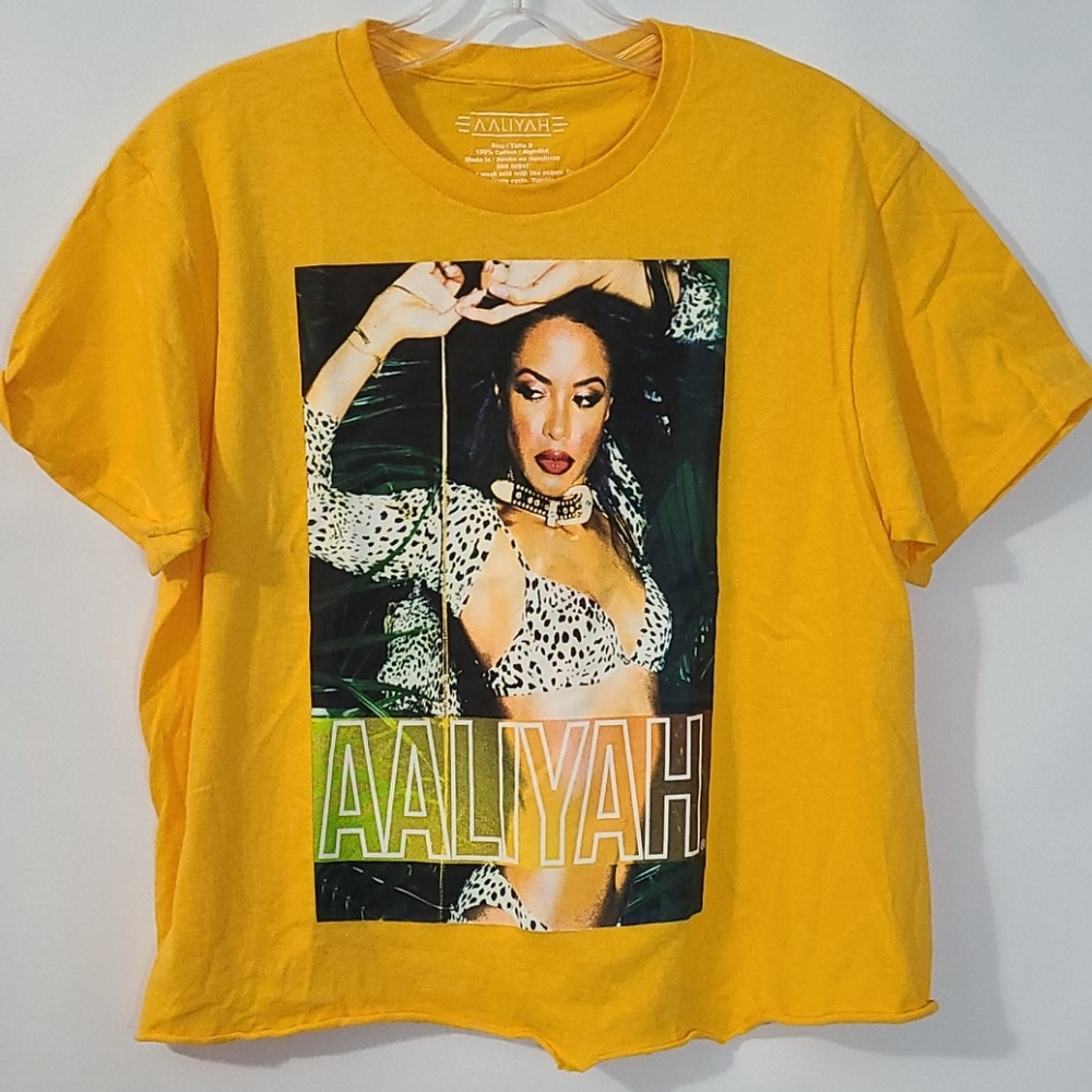 Aaliyah Graphic Crop T Shirt Yellow Y2K R&B Tee Juniors S